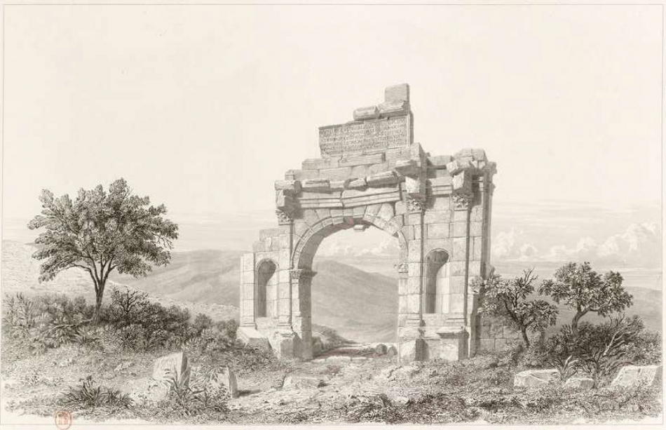 Arc de triomphe de Djemila au XIXe siècle avant restauration. 